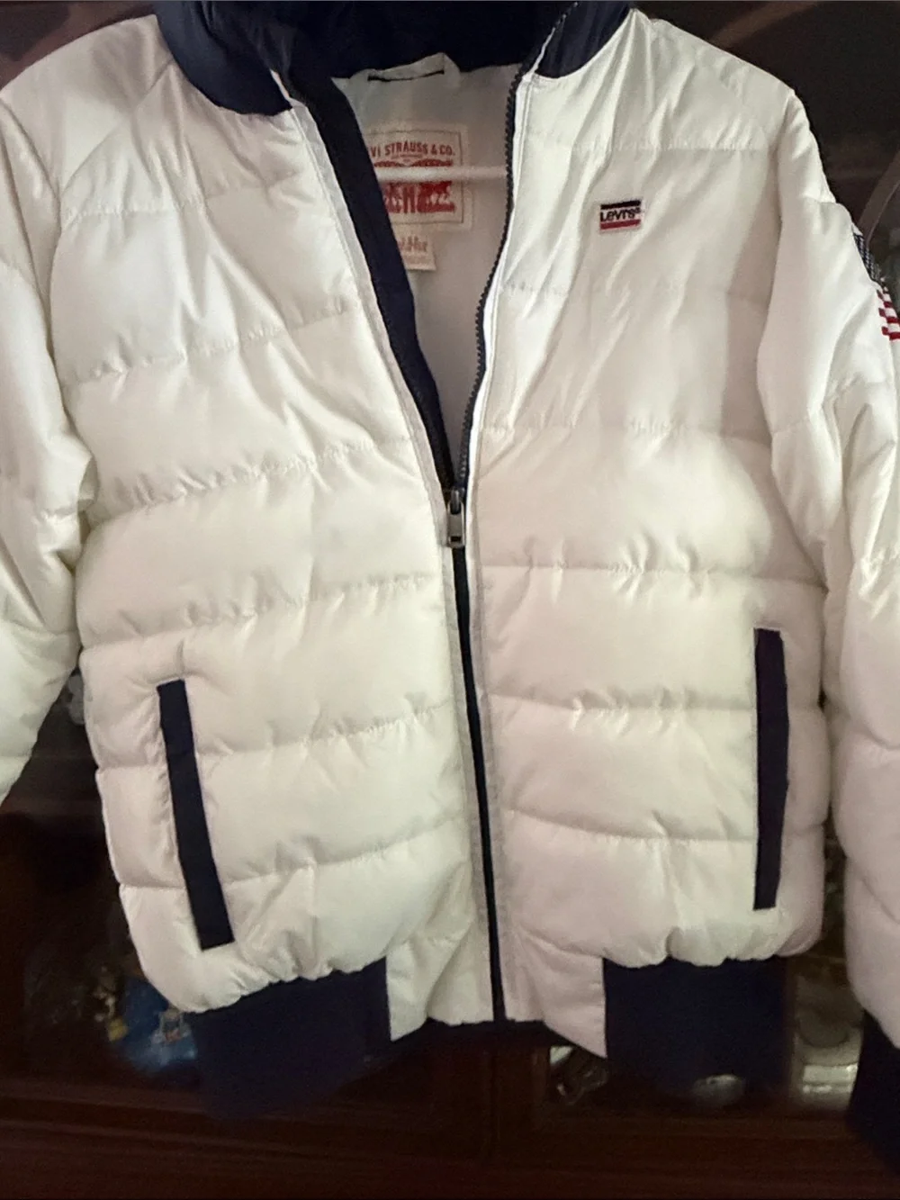 Levi's White Jacket with Navy Trim